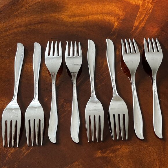 8 Vintage Insico Salad Forks Stainless Flatware Woodlore Interntional Silver - Picture 9 of 10